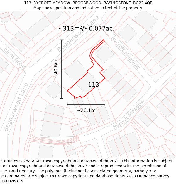 113, RYCROFT MEADOW, BEGGARWOOD, BASINGSTOKE, RG22 4QE: Plot and title map