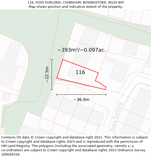 116, FOXS FURLONG, CHINEHAM, BASINGSTOKE, RG24 8AY: Plot and title map