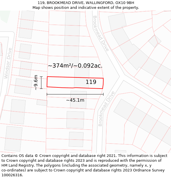 119, BROOKMEAD DRIVE, WALLINGFORD, OX10 9BH: Plot and title map