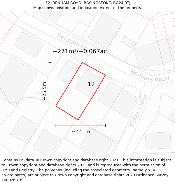 12, BENHAM ROAD, BASINGSTOKE, RG24 9TJ: Plot and title map