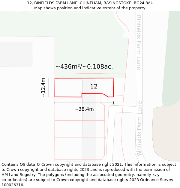 12, BINFIELDS FARM LANE, CHINEHAM, BASINGSTOKE, RG24 8AU: Plot and title map