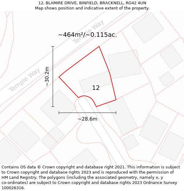 12, BLAMIRE DRIVE, BINFIELD, BRACKNELL, RG42 4UN: Plot and title map