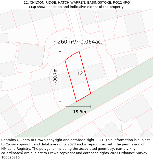 12, CHILTON RIDGE, HATCH WARREN, BASINGSTOKE, RG22 4RG: Plot and title map