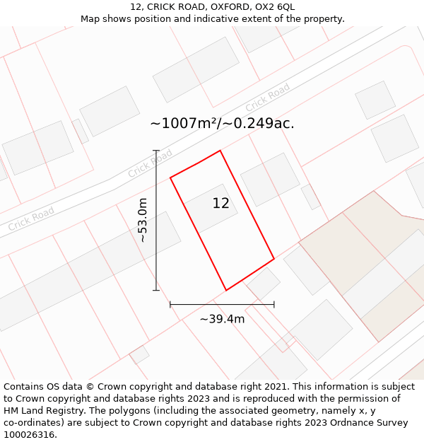 12, CRICK ROAD, OXFORD, OX2 6QL: Plot and title map