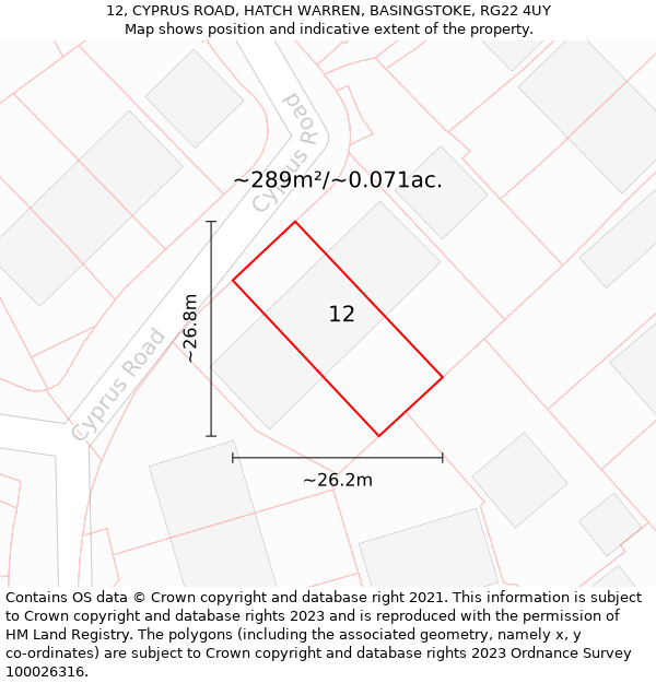 12, CYPRUS ROAD, HATCH WARREN, BASINGSTOKE, RG22 4UY: Plot and title map