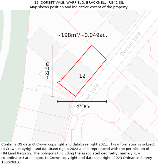 12, DORSET VALE, WARFIELD, BRACKNELL, RG42 3JL: Plot and title map