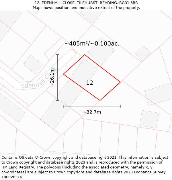 12, EDENHALL CLOSE, TILEHURST, READING, RG31 6RR: Plot and title map