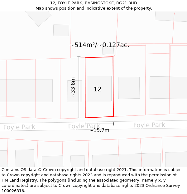 12, FOYLE PARK, BASINGSTOKE, RG21 3HD: Plot and title map