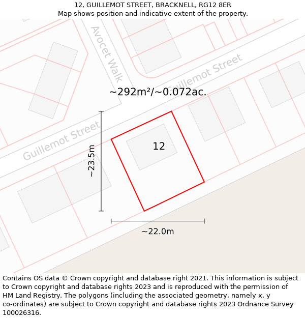 12, GUILLEMOT STREET, BRACKNELL, RG12 8ER: Plot and title map