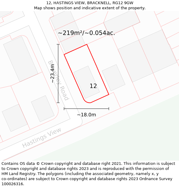 12, HASTINGS VIEW, BRACKNELL, RG12 9GW: Plot and title map