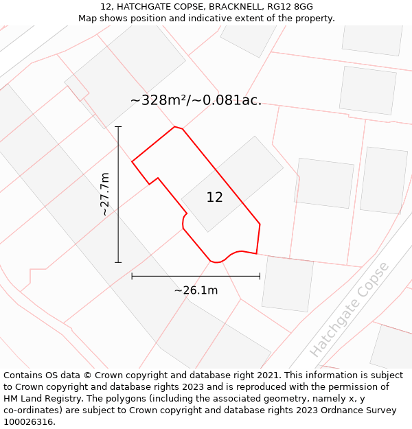 12, HATCHGATE COPSE, BRACKNELL, RG12 8GG: Plot and title map