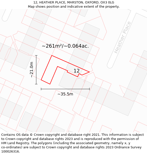 12, HEATHER PLACE, MARSTON, OXFORD, OX3 0LG: Plot and title map