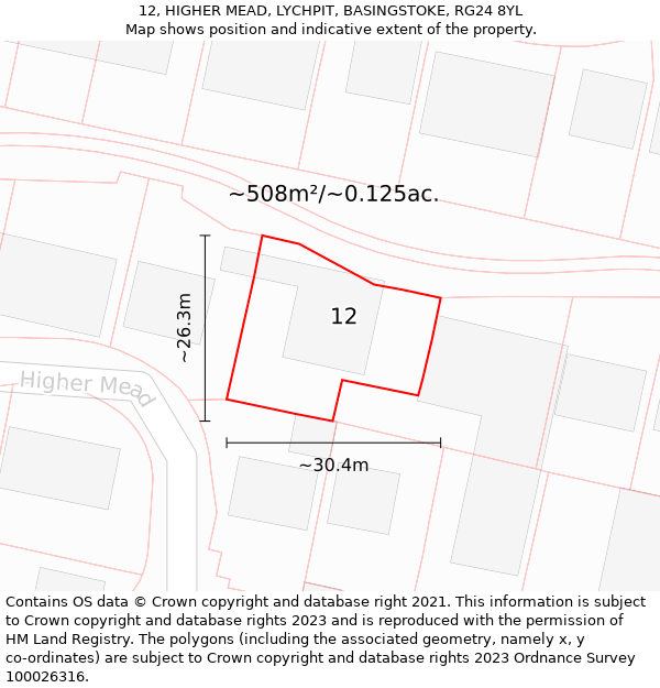 12, HIGHER MEAD, LYCHPIT, BASINGSTOKE, RG24 8YL: Plot and title map