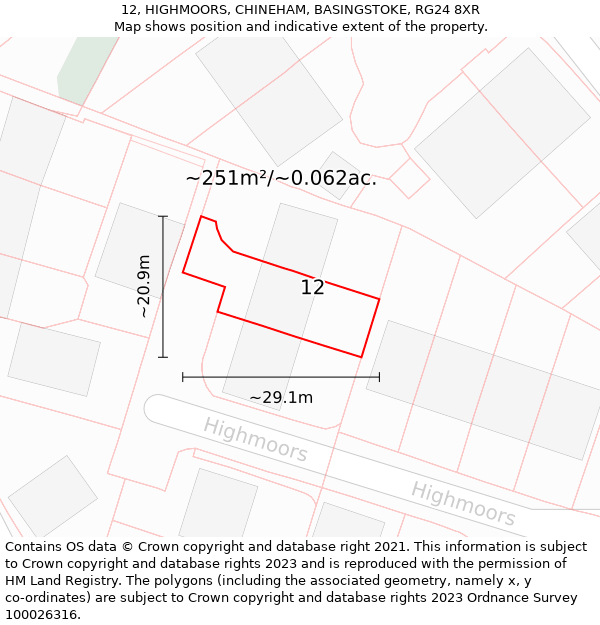 12, HIGHMOORS, CHINEHAM, BASINGSTOKE, RG24 8XR: Plot and title map
