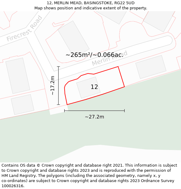 12, MERLIN MEAD, BASINGSTOKE, RG22 5UD: Plot and title map