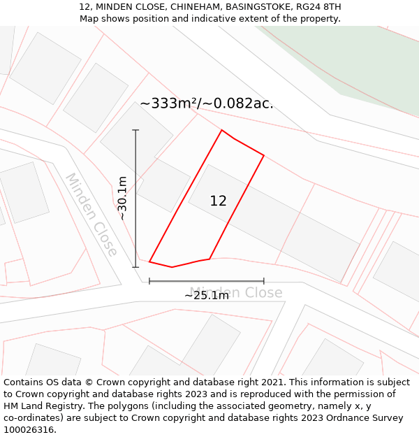 12, MINDEN CLOSE, CHINEHAM, BASINGSTOKE, RG24 8TH: Plot and title map