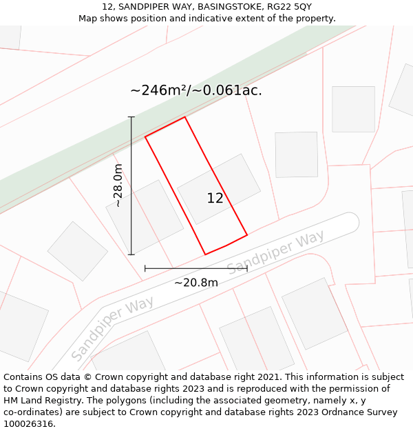 12, SANDPIPER WAY, BASINGSTOKE, RG22 5QY: Plot and title map