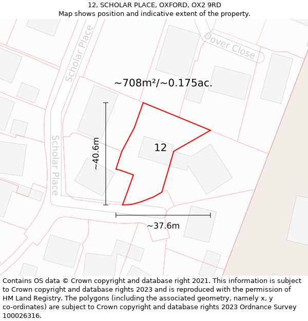 12, SCHOLAR PLACE, OXFORD, OX2 9RD: Plot and title map