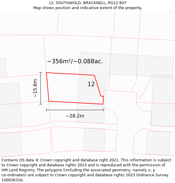 12, SOUTHWOLD, BRACKNELL, RG12 8XY: Plot and title map