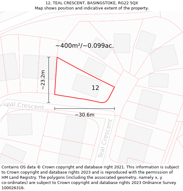 12, TEAL CRESCENT, BASINGSTOKE, RG22 5QX: Plot and title map