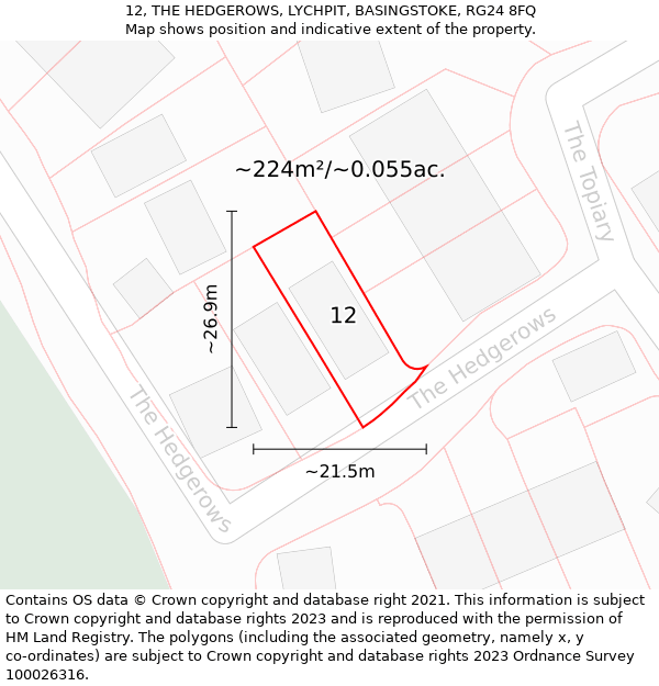 12, THE HEDGEROWS, LYCHPIT, BASINGSTOKE, RG24 8FQ: Plot and title map