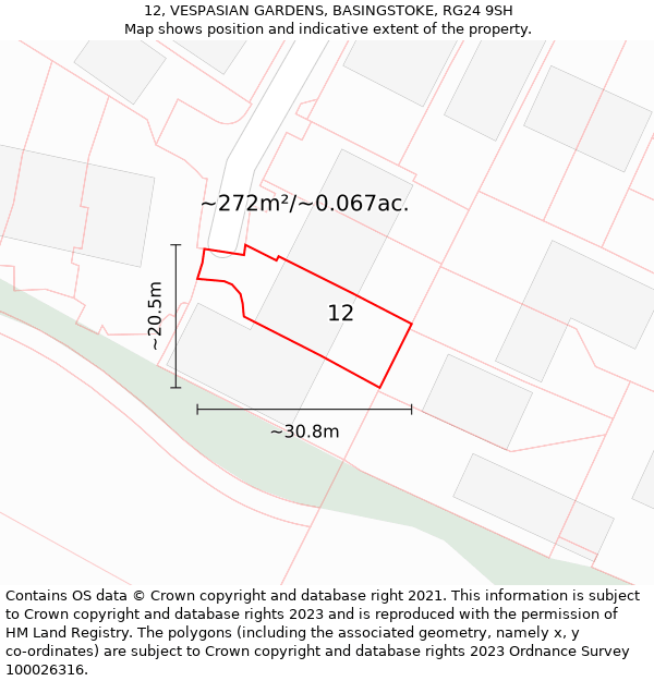 12, VESPASIAN GARDENS, BASINGSTOKE, RG24 9SH: Plot and title map