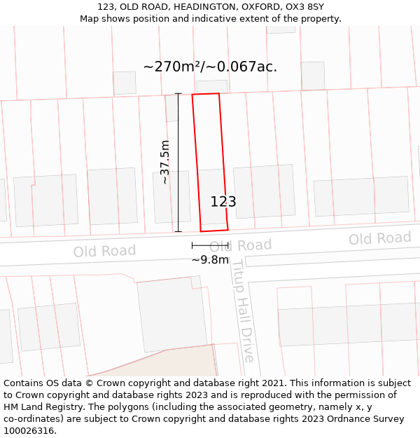 123, OLD ROAD, HEADINGTON, OXFORD, OX3 8SY: Plot and title map