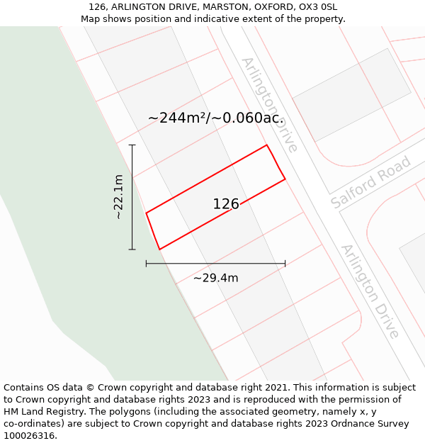 126, ARLINGTON DRIVE, MARSTON, OXFORD, OX3 0SL: Plot and title map