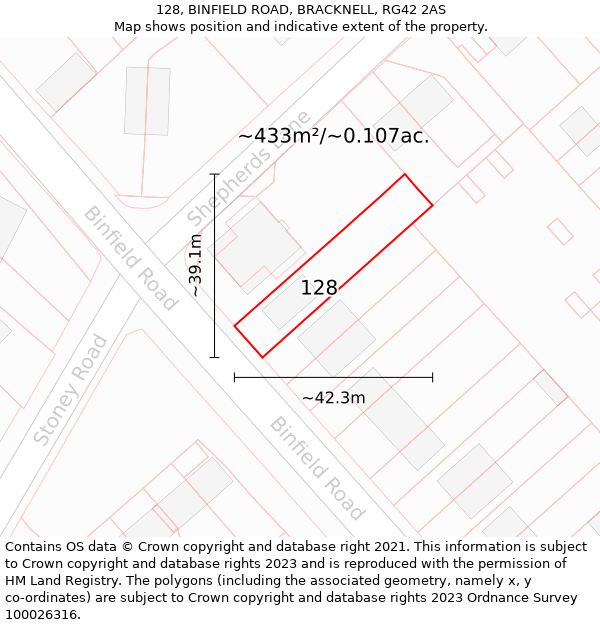 128, BINFIELD ROAD, BRACKNELL, RG42 2AS: Plot and title map