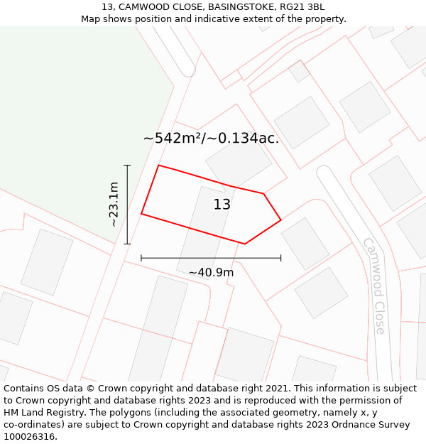 13, CAMWOOD CLOSE, BASINGSTOKE, RG21 3BL: Plot and title map