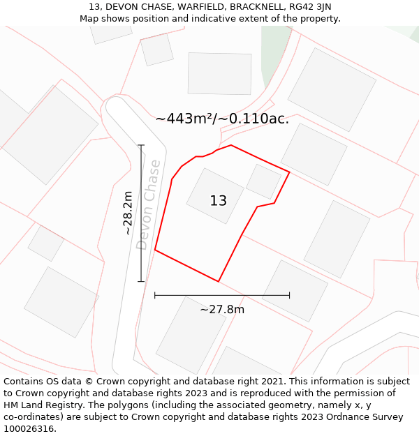 13, DEVON CHASE, WARFIELD, BRACKNELL, RG42 3JN: Plot and title map