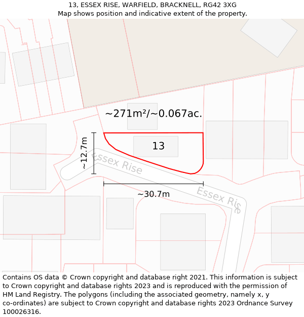 13, ESSEX RISE, WARFIELD, BRACKNELL, RG42 3XG: Plot and title map