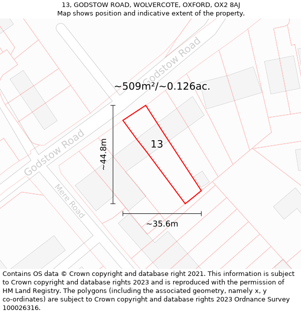 13, GODSTOW ROAD, WOLVERCOTE, OXFORD, OX2 8AJ: Plot and title map