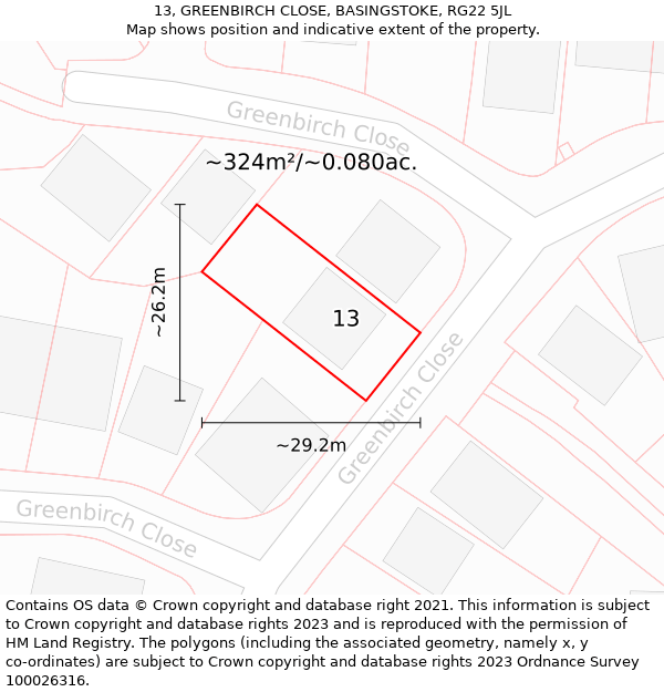 13, GREENBIRCH CLOSE, BASINGSTOKE, RG22 5JL: Plot and title map