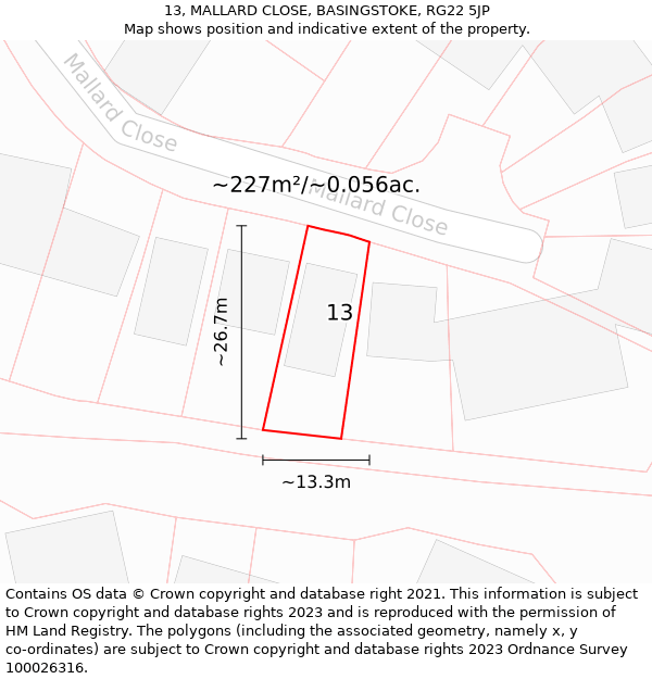 13, MALLARD CLOSE, BASINGSTOKE, RG22 5JP: Plot and title map