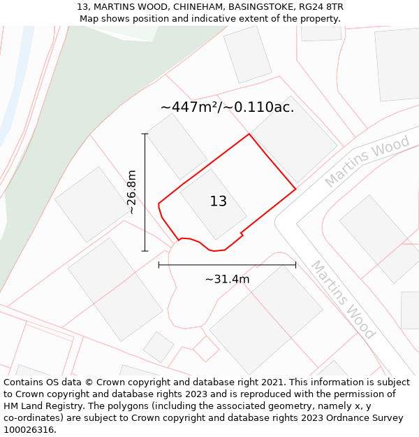 13, MARTINS WOOD, CHINEHAM, BASINGSTOKE, RG24 8TR: Plot and title map