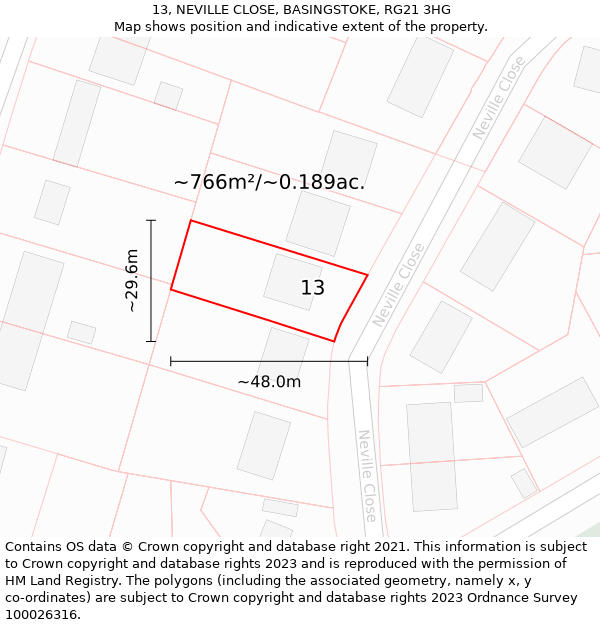 13, NEVILLE CLOSE, BASINGSTOKE, RG21 3HG: Plot and title map