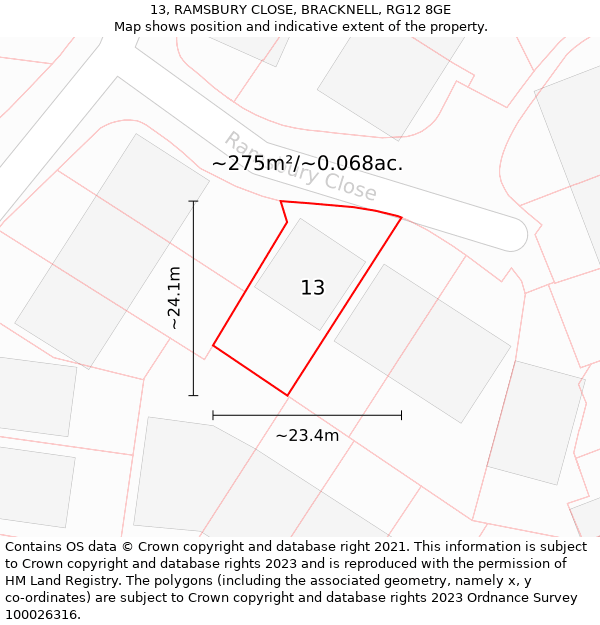 13, RAMSBURY CLOSE, BRACKNELL, RG12 8GE: Plot and title map