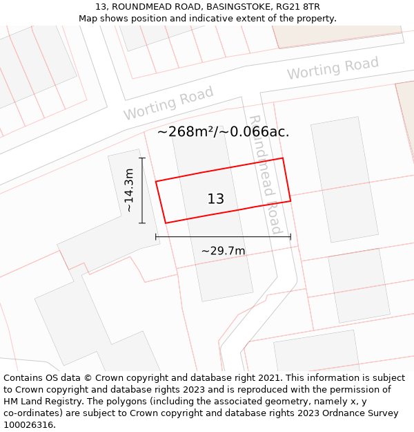 13, ROUNDMEAD ROAD, BASINGSTOKE, RG21 8TR: Plot and title map