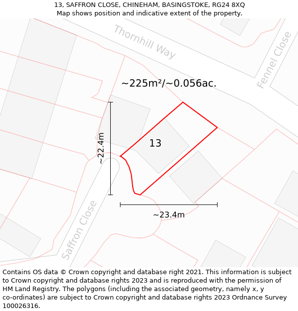 13, SAFFRON CLOSE, CHINEHAM, BASINGSTOKE, RG24 8XQ: Plot and title map