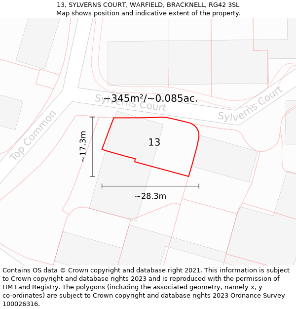 13, SYLVERNS COURT, WARFIELD, BRACKNELL, RG42 3SL: Plot and title map