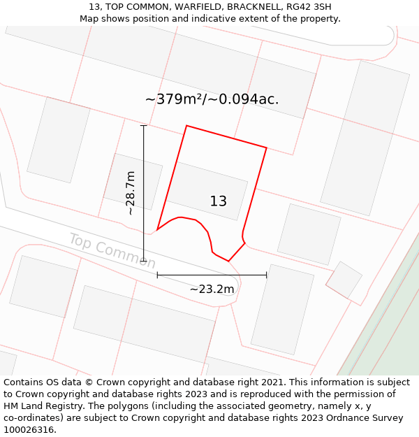 13, TOP COMMON, WARFIELD, BRACKNELL, RG42 3SH: Plot and title map