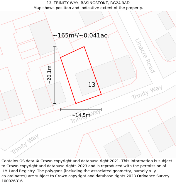 13, TRINITY WAY, BASINGSTOKE, RG24 9AD: Plot and title map