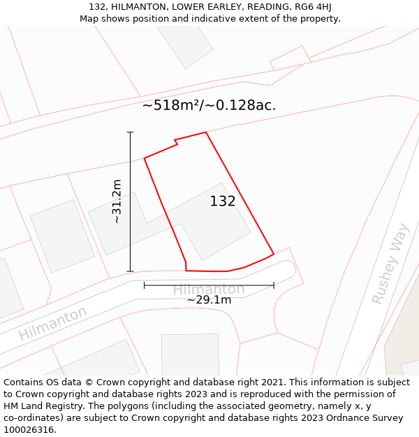 132, HILMANTON, LOWER EARLEY, READING, RG6 4HJ: Plot and title map