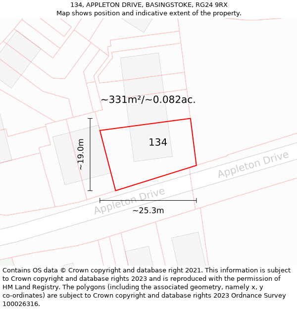 134, APPLETON DRIVE, BASINGSTOKE, RG24 9RX: Plot and title map