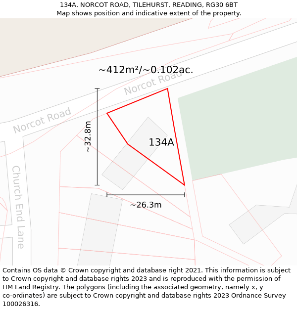 134A, NORCOT ROAD, TILEHURST, READING, RG30 6BT: Plot and title map