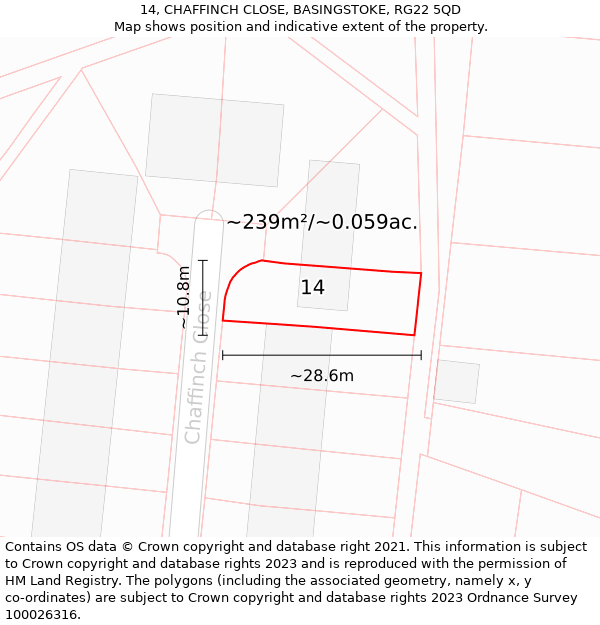14, CHAFFINCH CLOSE, BASINGSTOKE, RG22 5QD: Plot and title map