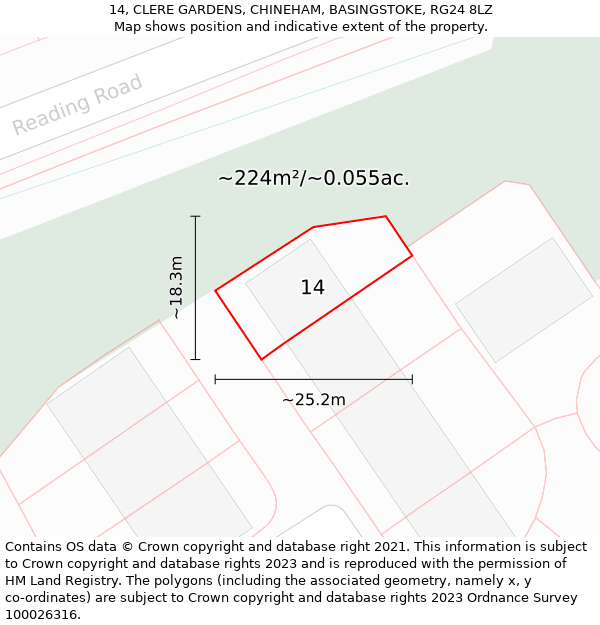 14, CLERE GARDENS, CHINEHAM, BASINGSTOKE, RG24 8LZ: Plot and title map