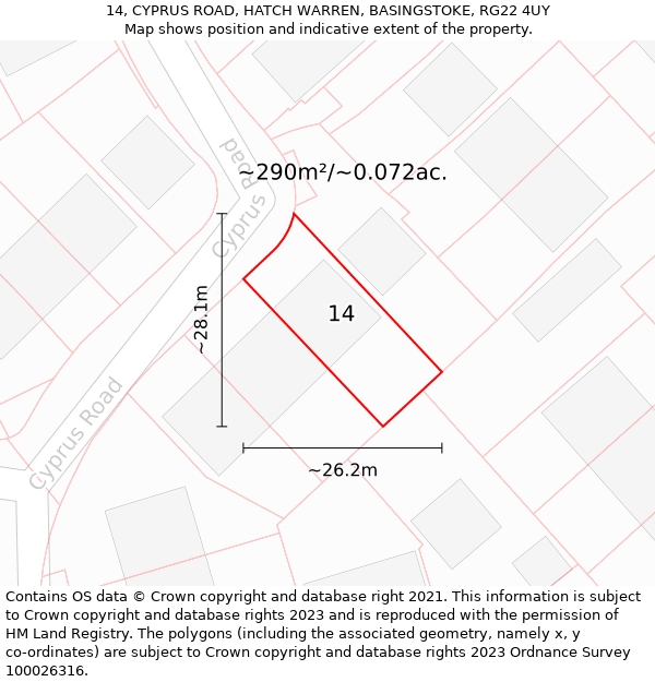 14, CYPRUS ROAD, HATCH WARREN, BASINGSTOKE, RG22 4UY: Plot and title map