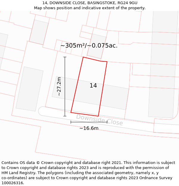 14, DOWNSIDE CLOSE, BASINGSTOKE, RG24 9GU: Plot and title map